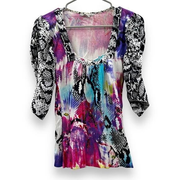 Alberto Makali Multicolor Abstract Black‎ & White Snakeskin Print Top Sz S - Picture 1 of 5